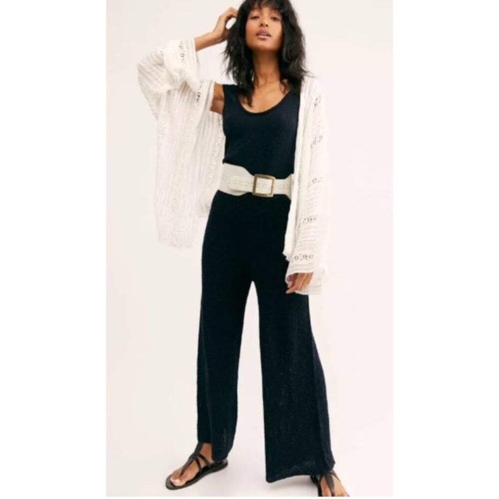 Free People beach black Sweater knit jumpsuit Size Large